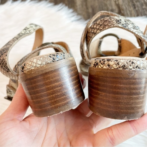 Seychelles Exhilarating Leather Snake Embossed Strappy Block Heel Sandals - Picture 3 of 9